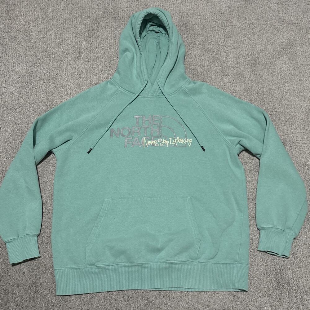 The North Face Women's Pullover Hoodie Size Large Light Teal Blue Arched Logo
